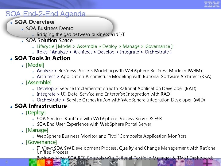 SOA End-2 -End Agenda SOA Overview SOA Business Demo Bridging the gap between business