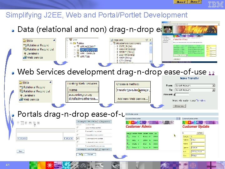 Demo 1 Demo 7 Simplifying J 2 EE, Web and Portal/Portlet Development Data (relational