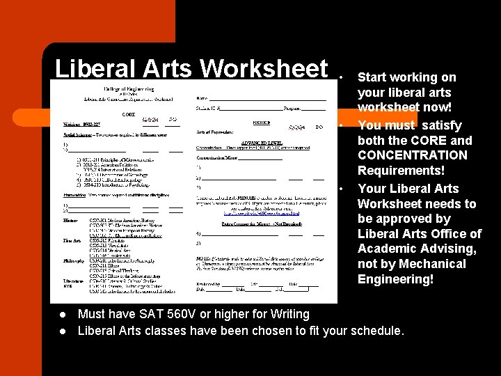 Liberal Arts Worksheet • • • l l Start working on your liberal arts