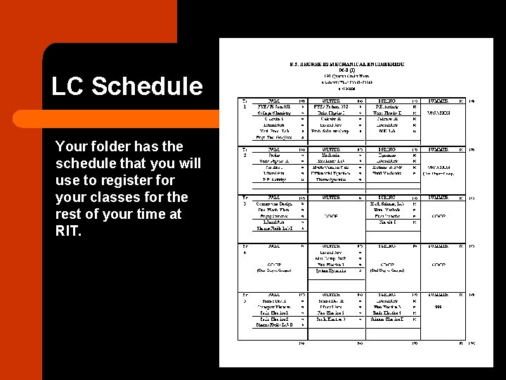 LC Schedule Your folder has the schedule that you will use to register for