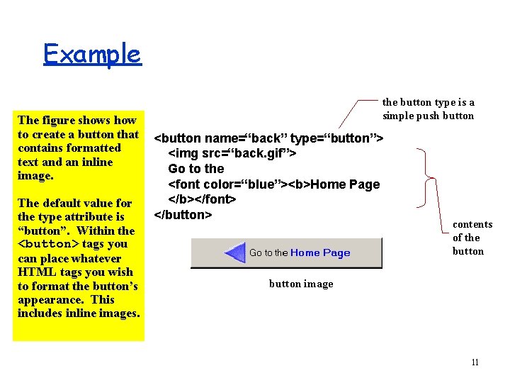 Example The figure shows how to create a button that contains formatted text and