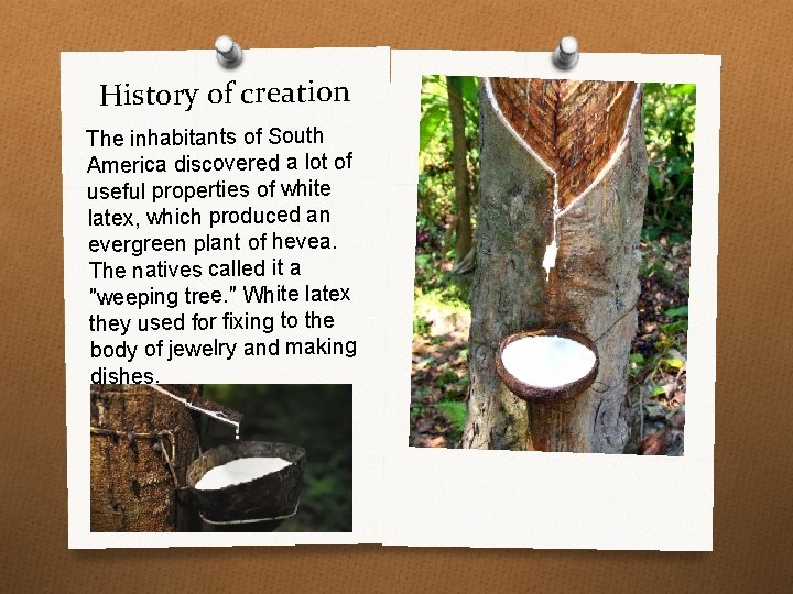 History of creation The inhabitants of South America discovered a lot of useful properties