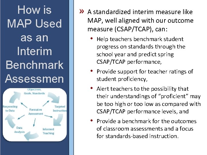 How is MAP Used as an Interim Benchmark Assessmen t? A standardized interim measure