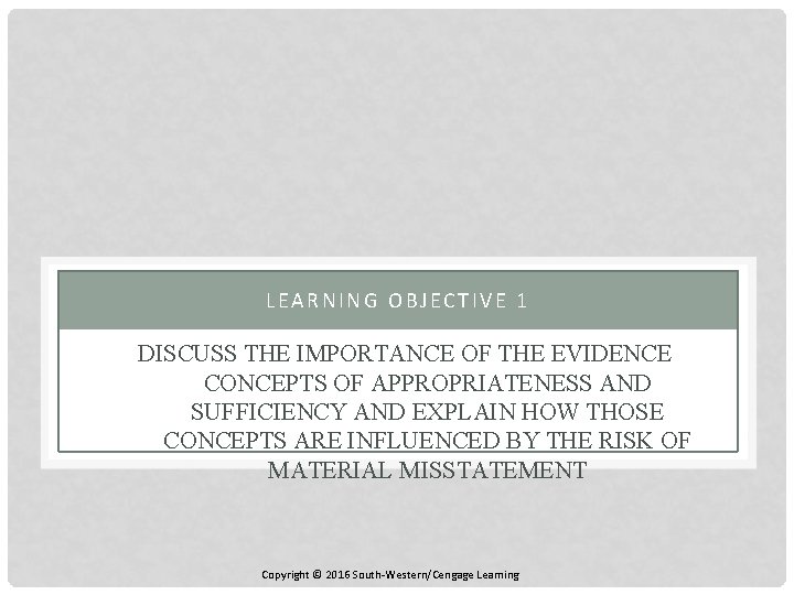 LEARNING OBJECTIVE 1 DISCUSS THE IMPORTANCE OF THE EVIDENCE CONCEPTS OF APPROPRIATENESS AND SUFFICIENCY