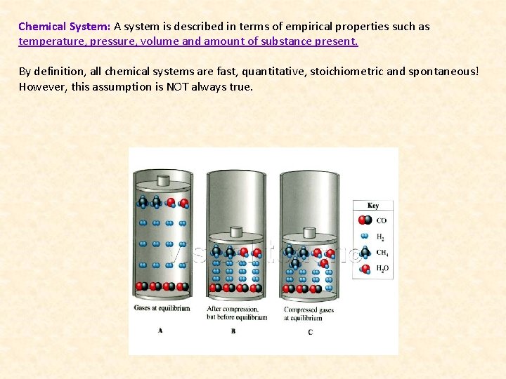 Chemical System: A system is described in terms of empirical properties such as temperature,