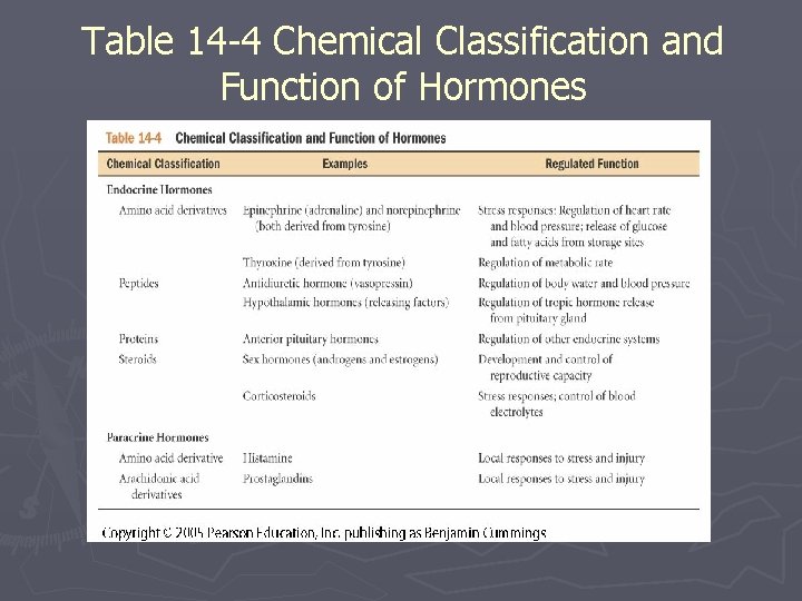 Table 14 -4 Chemical Classification and Function of Hormones 