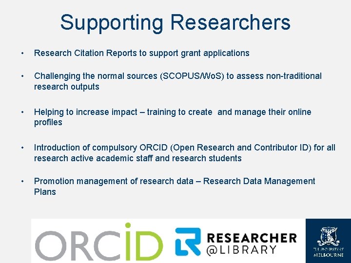 Supporting Researchers • Research Citation Reports to support grant applications • Challenging the normal Supporting Researchers • Research Citation Reports to support grant applications • Challenging the normal