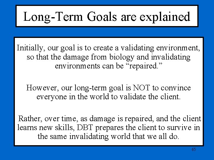 Long-Term Goals are explained Initially, our goal is to create a validating environment, so