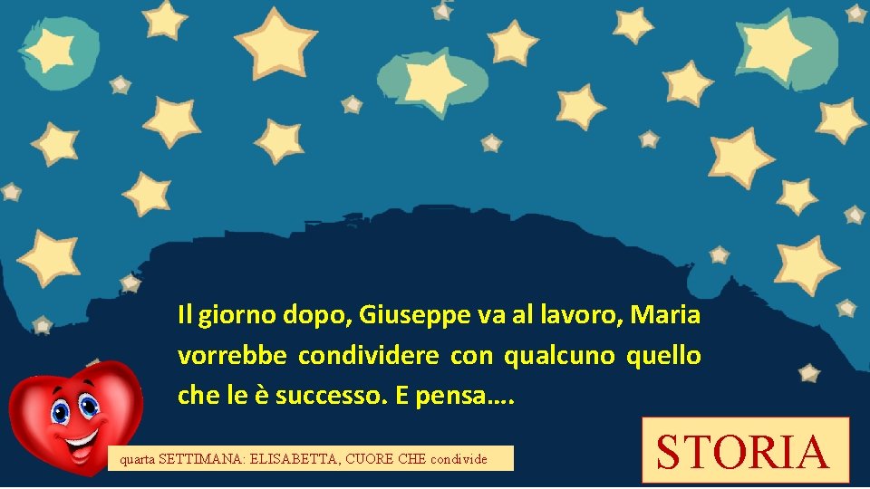 Il giorno dopo, Giuseppe va al lavoro, Maria vorrebbe condividere con qualcuno quello che