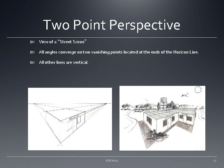 Two Point Perspective View of a “Street Scene” All angles converge on two vanishing