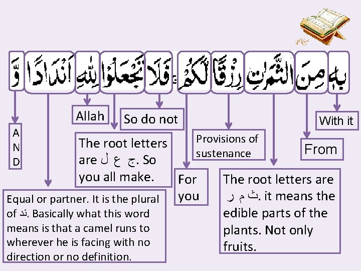 Allah A N D So do not With it Provisions of The root letters