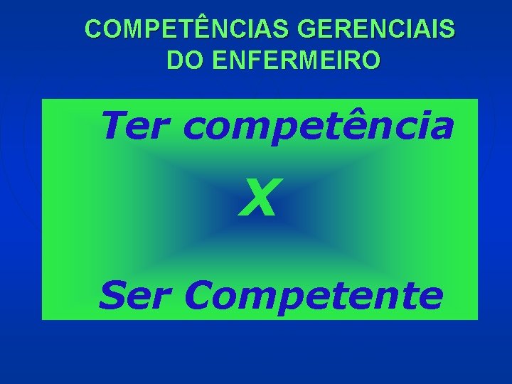 COMPETÊNCIAS GERENCIAIS DO ENFERMEIRO Ter competência X Ser Competente 