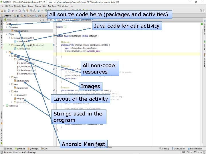 All source code here (packages and activities) Java code for our activity All non-code