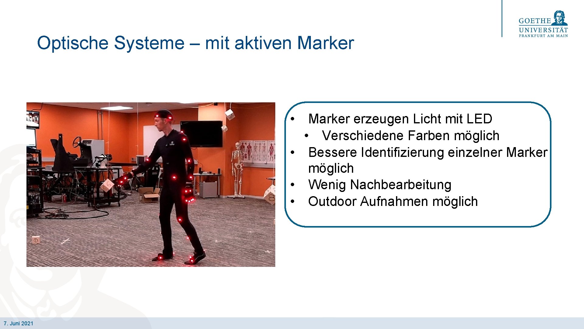 Optische Systeme – mit aktiven Marker • Marker erzeugen Licht mit LED • Verschiedene