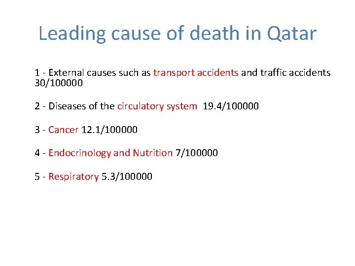 Leading cause of death in Qatar 1 - External causes such as transport accidents