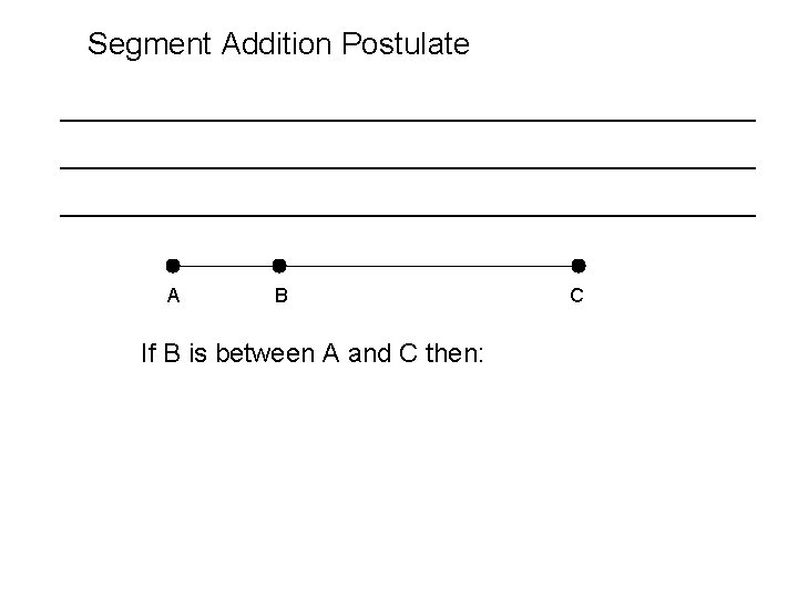 Segment Addition Postulate _______________________________________________ A B If B is between A and C then: