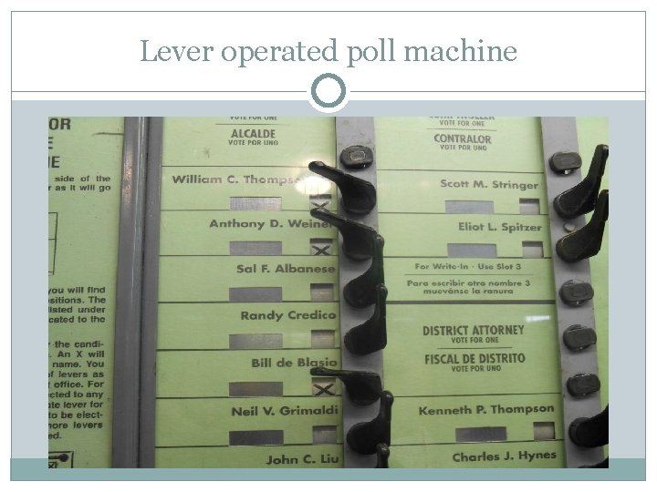 Lever operated poll machine 