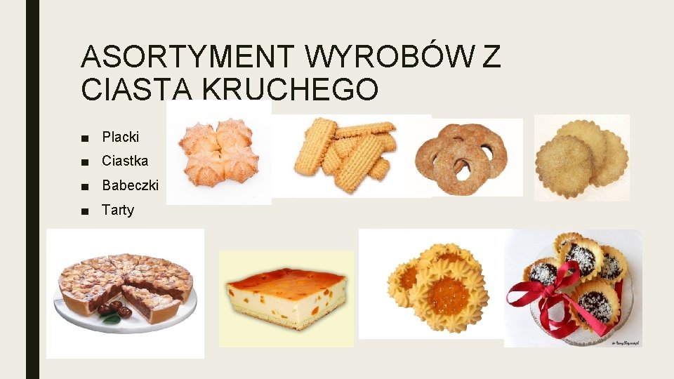 ASORTYMENT WYROBÓW Z CIASTA KRUCHEGO ■ Placki ■ Ciastka ■ Babeczki ■ Tarty 