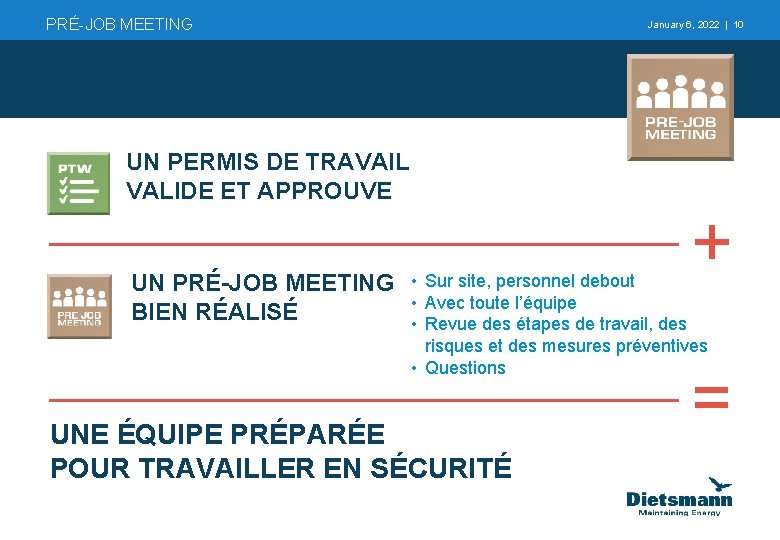 PRÉ-JOB MEETING January 6, 2022 | 10 UN PERMIS DE TRAVAIL VALIDE ET APPROUVE