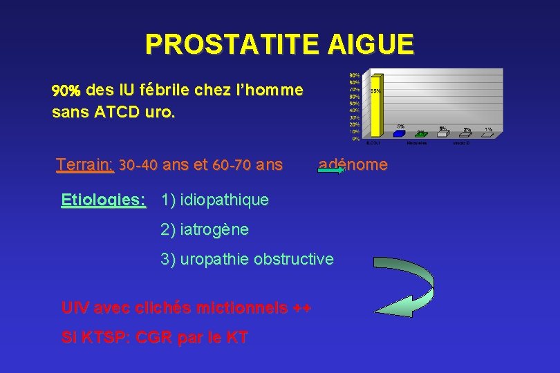 PROSTATITE AIGUE 90% des IU fébrile chez l’homme sans ATCD uro. Terrain: 30 -40