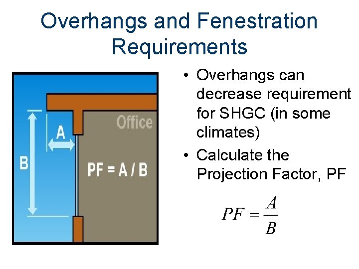 Overhangs and Fenestration Requirements • Overhangs can decrease requirement for SHGC (in some climates)