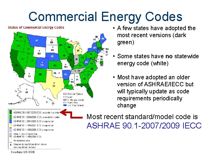 Commercial Energy Codes • A few states have adopted the most recent versions (dark