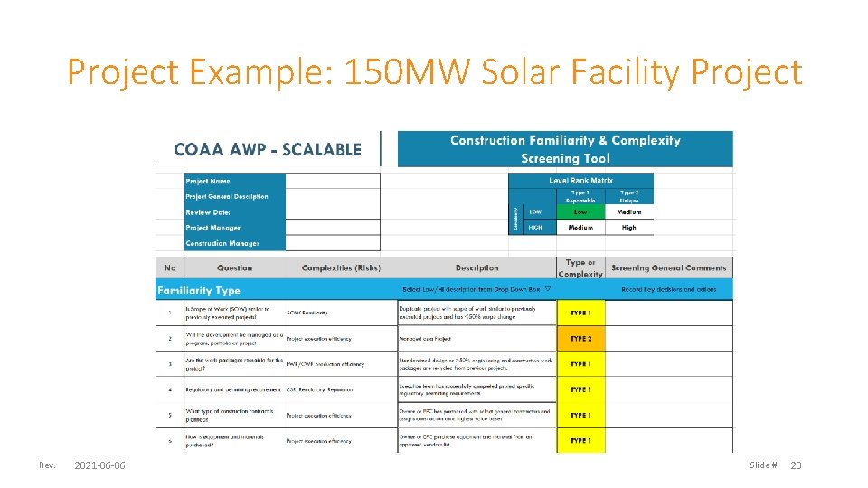 Project Example: 150 MW Solar Facility Project Screening Tool Rev. 2021 -06 -06 Slide