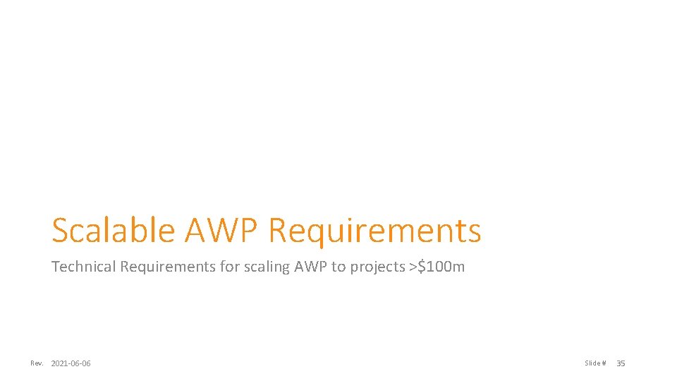 Scalable AWP Requirements Technical Requirements for scaling AWP to projects >$100 m Rev. 2021