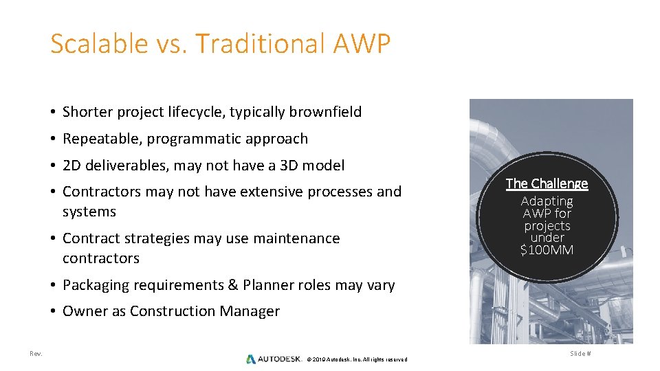 Scalable vs. Traditional AWP • Shorter project lifecycle, typically brownfield • Repeatable, programmatic approach