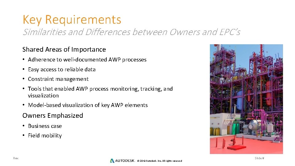 Key Requirements Similarities and Differences between Owners and EPC’s Shared Areas of Importance •