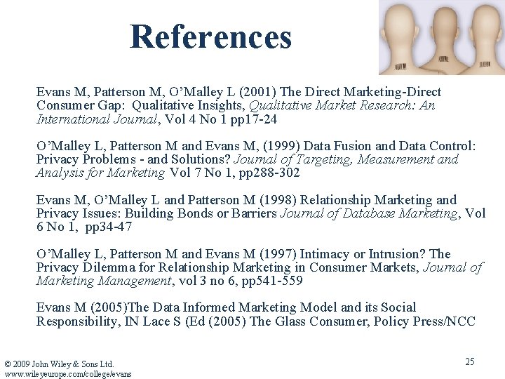 References Evans M, Patterson M, O’Malley L (2001) The Direct Marketing-Direct Consumer Gap: Qualitative