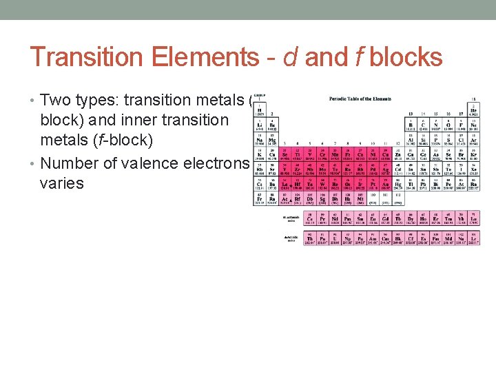 Transition Elements - d and f blocks • Two types: transition metals (d- block)