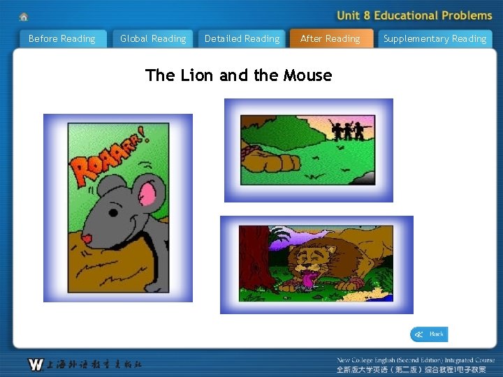 Before Reading Global Reading Detailed Reading After Reading The Lion and the Mouse Supplementary