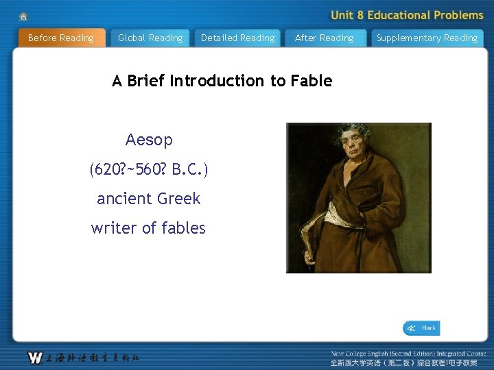 Before Reading Global Reading Detailed Reading After Reading A Brief Introduction to Fable Aesop