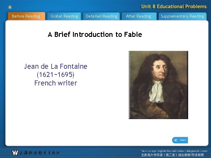 Before Reading Global Reading Detailed Reading After Reading A Brief Introduction to Fable Jean