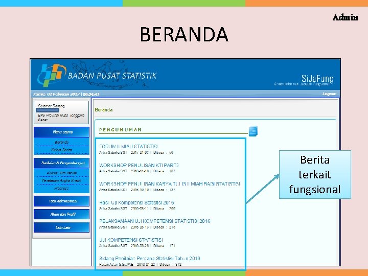 BERANDA Admin Berita terkait fungsional 