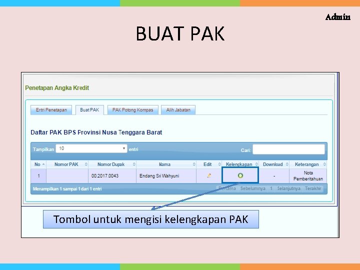 BUAT PAK Tombol untuk mengisi kelengkapan PAK Admin 