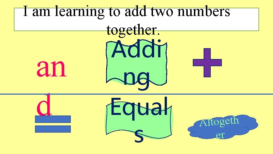 I am learning to add two numbers together. an d Addi ng Equal s I am learning to add two numbers together. an d Addi ng Equal s