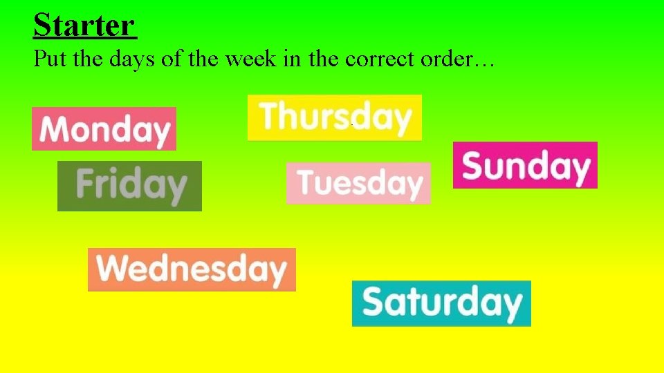 Starter Put the days of the week in the correct order… Starter Put the days of the week in the correct order…
