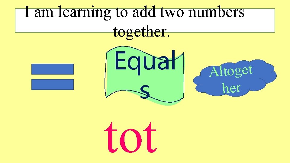 I am learning to add two numbers together. Equal s tot Altoget her I am learning to add two numbers together. Equal s tot Altoget her