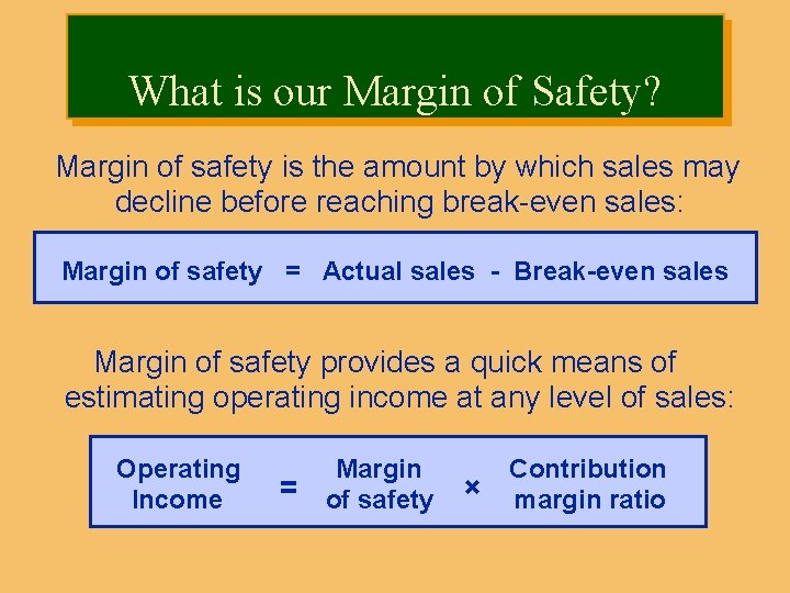 What is our Margin of Safety? Margin of safety is the amount by which