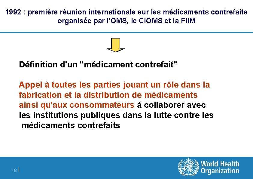 1992 : première réunion internationale sur les médicaments contrefaits organisée par l'OMS, le CIOMS