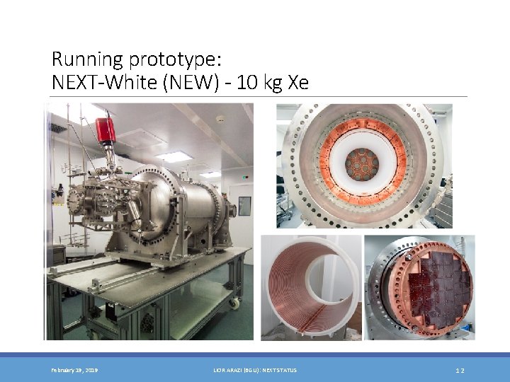 Running prototype: NEXT-White (NEW) - 10 kg Xe February 19, 2019 LIOR ARAZI (BGU):
