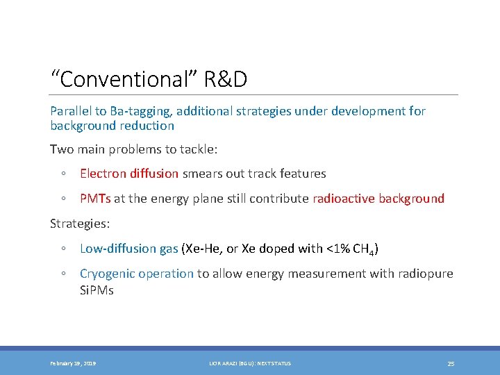 “Conventional” R&D Parallel to Ba-tagging, additional strategies under development for background reduction Two main