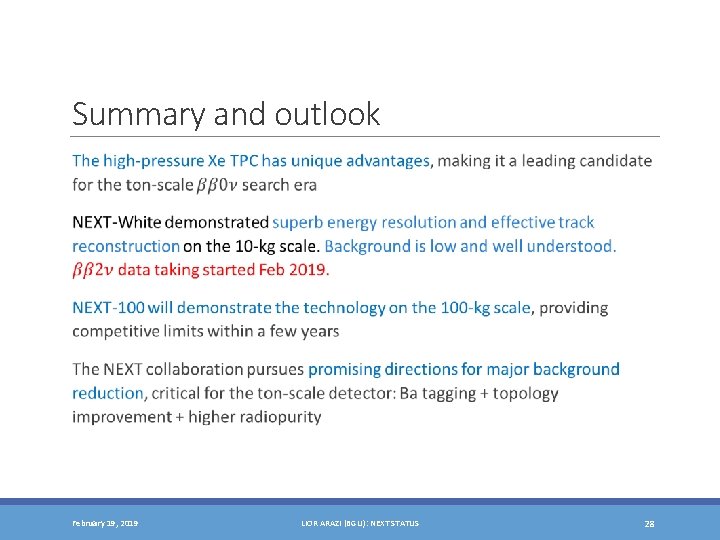 Summary and outlook February 19, 2019 LIOR ARAZI (BGU): NEXT STATUS 28 