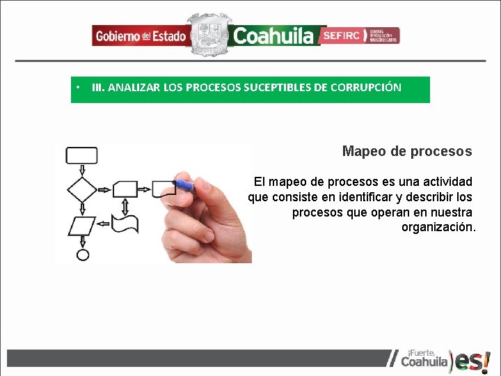  • III. ANALIZAR LOS PROCESOS SUCEPTIBLES DE CORRUPCIÓN Mapeo de procesos El mapeo