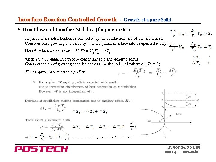 Interface-Reaction Controlled Growth - Growth of a pure Solid ▷ Heat Flow and Interface