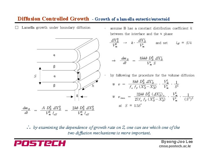 Diffusion Controlled Growth - Growth of a lamella eutectic/eutectoid ∴ by examining the dependence