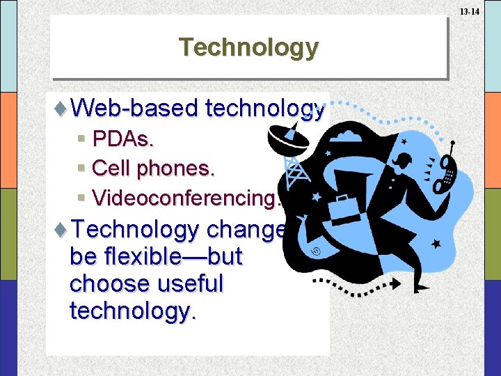 13 -14 Technology ¨Web-based technology § PDAs. § Cell phones. § Videoconferencing. ¨Technology changes—