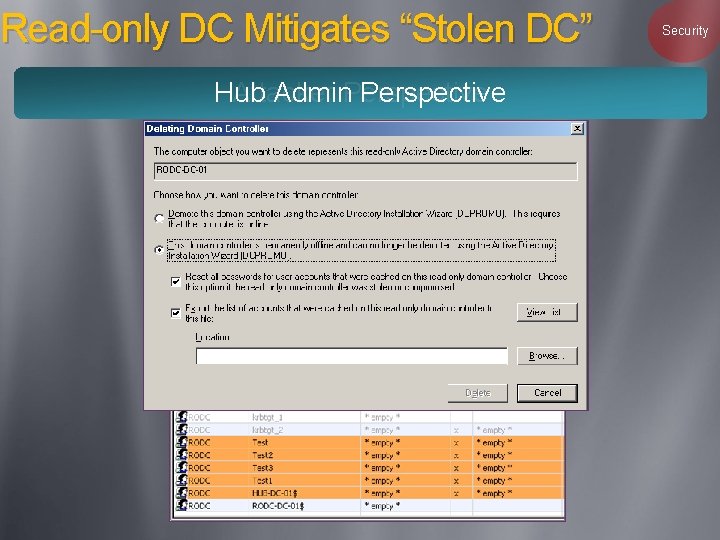 Read-only DC Mitigates “Stolen DC” Hub Admin. Perspective Attacker Security 